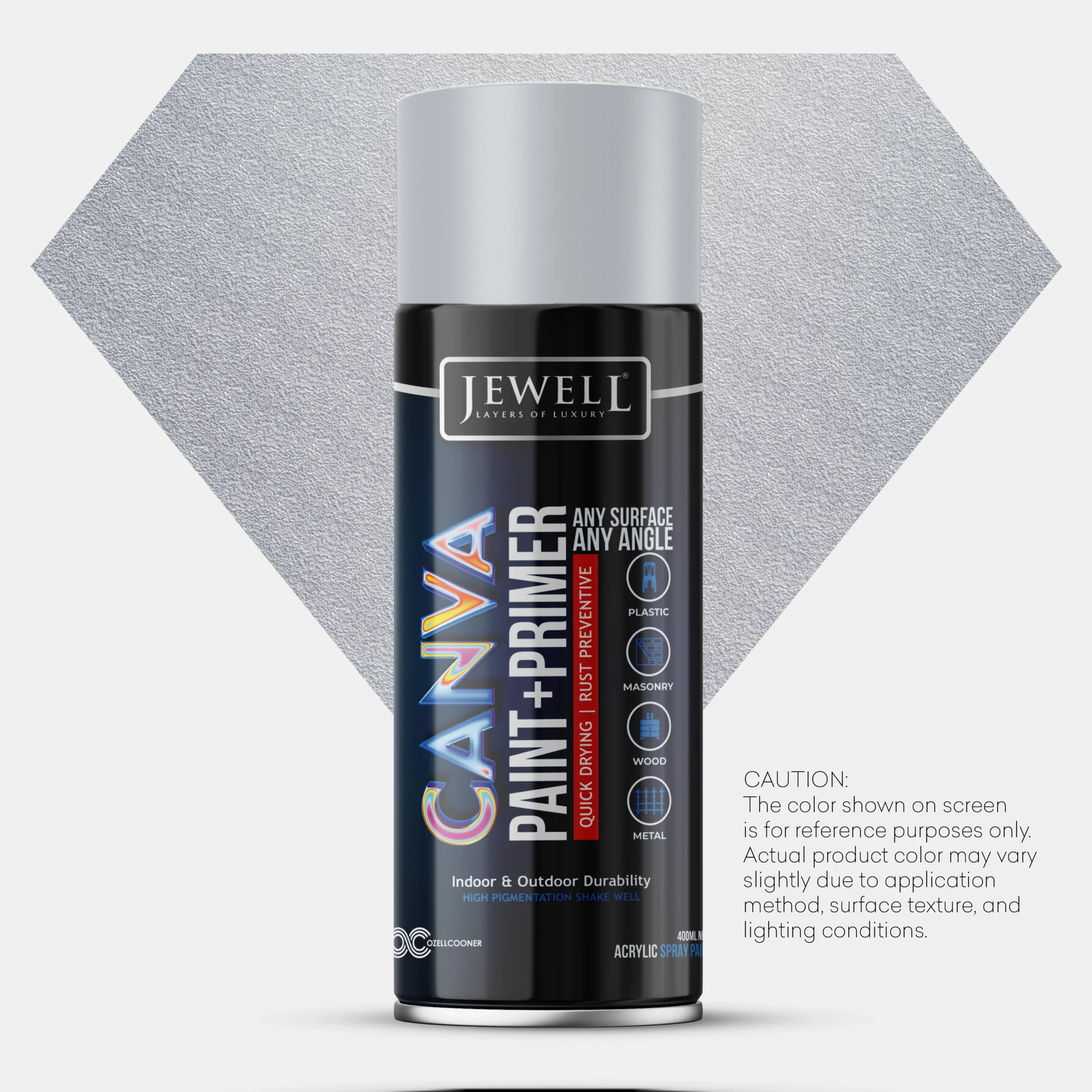 Jewell Canva Spray Paint & Primer in Hammer Finish Silver(A00) – 400ml
